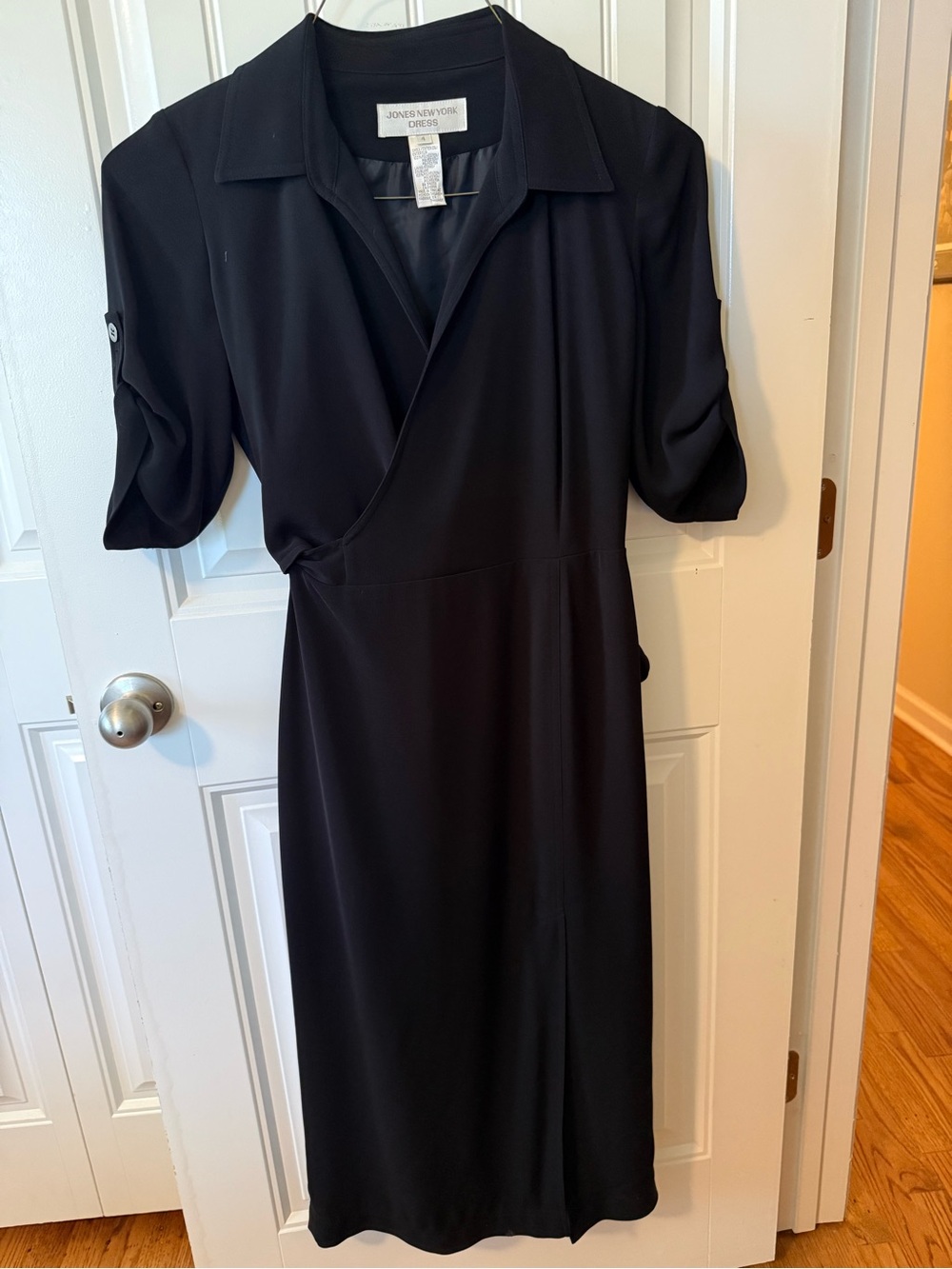 Jones New York Black Faux-Wrap Midi Dress